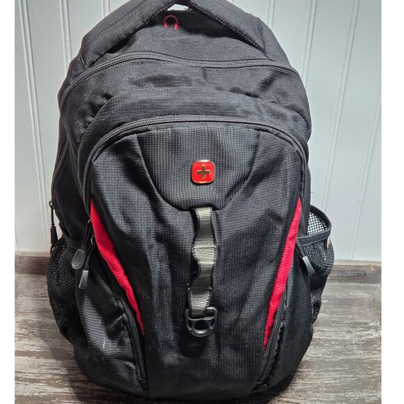 Swiss Alps Black Red Laptop Multi Compartment Backpack - Picture 1 of 8